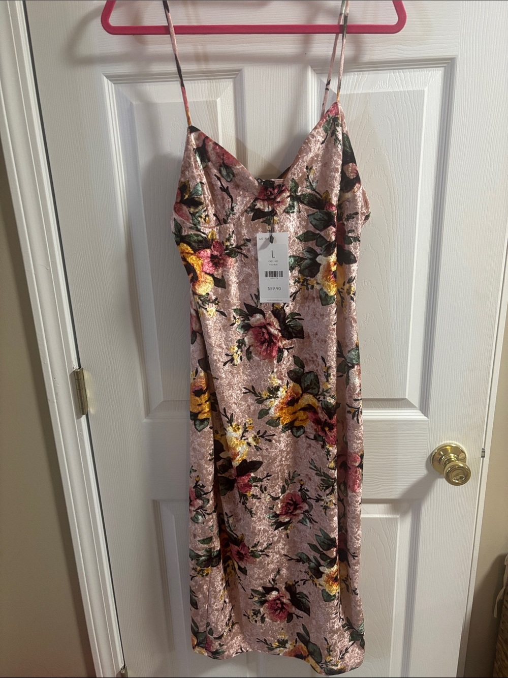 AKIRA Pink Floral Velvet Slip Dress